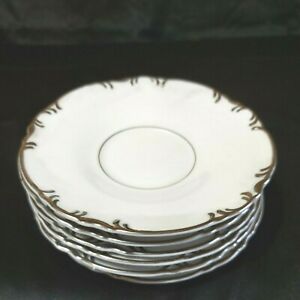 【送料無料】キッチン用品・食器・調理器具・陶器　プレミアカップソーサーファインチャイナマールボロホワイトプラチナの中古ロットVTG Premiere Cup Saucer FineChina Marlboro H9067 WhitePlatinum?Preowned Lot of 6