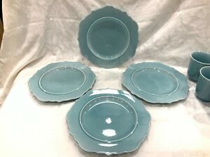 【送料無料】キッチン用品・食器・調理器具・陶器　セットロットスレッショルドウェルズブリッジストーンウェアアクアスカラップディナープレートEUC Set 4 Lot Threshold Wellsbridge Stoneware Aqua 10.5 Scalloped Dinner Plate