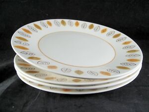 【送料無料】キッチン用品・食器・調理器具・陶器　三笠祭のサラダプレート、、渋井、セラストーン、茶色の葉、4 Mikasa Festival Salad Plates, 7-1/2, Shibui, Cera Stone, brown leaves, vtg