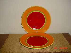 【送料無料】キッチン用品・食器・調理器具・陶器　ダンスクカリブアルバディナープレート手描き引退フリーシップ2-PC DANSK CARIBE ARUBA 10 1/2 DINNER PLATES/HAND PAINTED/RETIRED/FREE SHIP!