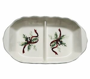 【送料無料】キッチン用品・食器・調理器具・陶器　チャータークラブウィンターガーランドオーバル分割野菜ボウルリボンボウホリーCharter Club WINTER GARLAND 11 Oval Divided Vegetable Bowl Ribbon Bows Holly