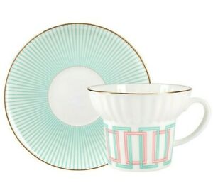 【送料無料】キッチン用品・食器・調理器具・陶器　インペリアル・ポーセリン・ティーカップソーサー、幾何学パターン、ロモノソフ、Imperial Porcelain Teacup & Saucer, Geometry #4 Pattern, LOMONOSOV, LFZ