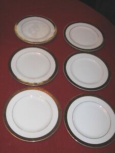 【送料無料】キッチン用品・食器・調理器具・陶器　ウィンダムジェファーソンブラックゴールドパンとバタープレートフリーシップのロットWyndham Jefferson 417 Black gold Bread and butter plate lot of 6 Free ship!!
