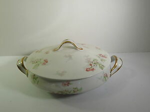 【送料無料】キッチン用品・食器・調理器具・陶器　テオ・ハビランド・リモージュフランス丸く覆われた野菜サービングボウルピンクホワイトTHEO HAVILAND LIMOGES FRANCE ROUND COVERED VEGETABLE SERVING BOWL - PINK & WH