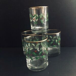 【送料無料】キッチン用品・食器・調理器具・陶器　レノックスホリデーディメンションオールドファッションメガネホリーゴールドトリムのセットSet of 4 Lenox Holiday Dimensions LOWBALL OLD FASHIONED Glasses Holly Gold Trim