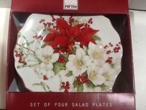 【送料無料】キッチン用品・食器・調理器具・陶器 第冬のハーモニークリスマスポインセチアボックスサラダプレートで新しい222Fifth Winter Harmony Christmas Poinsettia 4 New In Box Salad Plates