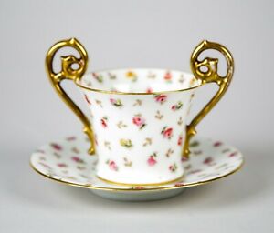 【送料無料】キッチン用品・食器・調理器具・陶器　アンティークトレッセマンフォークトリモージュフローラル磁器ダブルハンドルカップソーサーAntique T&V Tressemann Vogt Limoges Floral Porcelain Double Handle Cup &amp