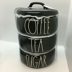 【送料無料】キッチン用品・食器・調理器具・陶器　キッチンコーヒー紅茶シュガーブラックサック可能キャニスタースペースセーバー新しいRAE DUNN Kitchen COFFEE TEA SUGAR Black Sackable Canister Space Saver NEW