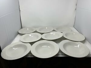 【送料無料】キッチン用品・食器・調理器具・陶器　オニダピクニックホワイトパターンストーンウェアスープボウルのセットSet Of 9 Oneida Picnic White Pattern Stoneware Soup Bowls
