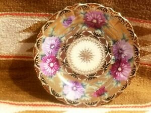 【送料無料】キッチン用品・食器・調理器具・陶器　FABULOUS GOLD BEADED NIPPON PURPLE DAHLIA FLOWERS COBALT BLUE 8.8 PLATE UNSIGND