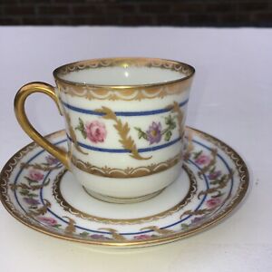 【送料無料】キッチン用品・食器・調理器具・陶器　レドン・リモージュ・フランスピンク・ローゼゴールド・デミタッセカップソーサーRedon Limoges France Pink Roses & Gold Demitasse Cup & Saucer