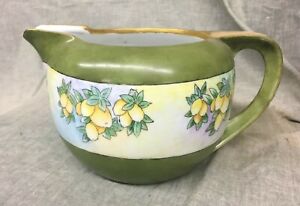 【送料無料】キッチン用品・食器・調理器具・陶器　ヴィンテージドイツ手描き大ピッチャーレモンズグリーンゴールドトリム署名Vintage RS GERMANY Hand Painted Large 5 Pitcher Lemons Green & Gold Trim Signed