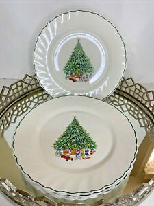 【貨物輸送無料】勝手もと装置・食器・膳立て物の具・瀬戸もの ノエルクリスマスツリーディナープレートポルセルセーラムヴィンテージスカラップNoel Christmas Tree Dinner Plates Porcelle Salem Vintage Scalloped 10 3/4 #P23