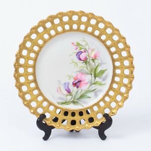 【貨物輸送無料】勝手もと装置・食器・膳立て物の具・瀬戸もの アンティークＦＲＧ瀬戸もの一皿ペンキ塗り網状ゴールドリムティエルシュAntique 1890 German Porcelain Plate Painted Reticulated Gold Rim Tielsch 8.5