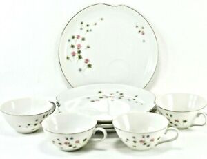 【送料無料】キッチン用品・食器・調理器具・陶器　サミットファインチャイナカップスナックプレートヴィンテージフローラルピンクグリーンフラワーズSUMMIT FINE CHINA 4 Cups &amp; Snack Plates - Vintage Floral Pink &amp; Gree｜hokushin