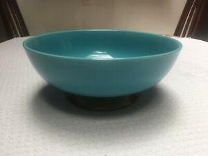 【送料無料】キッチン用品・食器・調理器具・陶器 ヴィンテージホーマーラフリンケニルワースターコイズサラダボウル真鍮ベースグレートVintage Homer Laughlin Kenilworth Turquoise 10 Salad Bowl w/brass base Great!|hokushin