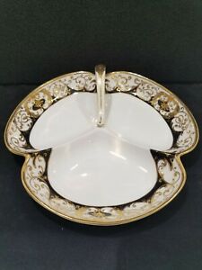 【送料無料】キッチン用品・食器・調理器具・陶器　ヴィンテージ磁器中国日本手塗装ディバイドディッシュホワイトブラックゴールドVintage Porcelain China Nippon Hand Painted Divided Dish White Black Gold 8.5