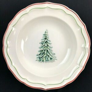 【送料無料】キッチン用品・食器・調理器具・陶器　ファイエンスリー・デ・ギエン・フィレッツ・ノエルクリスマスツリー中国ラージスープ、ディナーボウルFaiencerie De Gien Filets Noel (Christmas Tree) China 9 Large Soup, Dinner