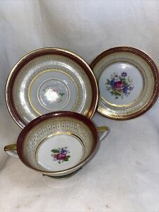 【送料無料】キッチン用品・食器・調理器具・陶器　ロイヤルバイロイトドイツゾーンエイボンデザインハンドルカップ、ソーサープレート6 Each ROYAL BAYREUTH Germany US Zone Avon Design 2 Handle Cup, Saucer & Plate