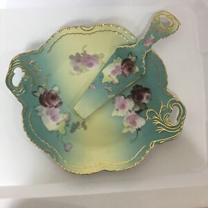 【送料無料】キッチン用品・食器・調理器具・陶器　アンティークフローラルスカイケーキプレートとサービングスパチュラAntique Floral Sky Cake Plate And Serving Spatula｜hokushin