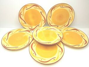 【送料無料】キッチン用品・食器・調理器具・陶器 ゲイルピットマンシエナレッドオレンジイエロー渦巻きパンバターサラダプレート6 Gail Pittman Siena Red Orange Yellow Swirls 7 7/8 Bread Butter Salad Plates|hokushin