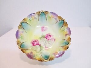 【送料無料】キッチン用品・食器・調理器具・陶器　アンティークプロシアハンドペイントボウルラージピンクバラゴールドトリムAntique RS PRUSSIA Hand Painted Bowl Large Pink Roses w/ Gold Trim 10 1/2