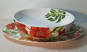【送料無料】キッチン用品・食器・調理器具・陶器 食器手描き大きなサービングボウル大きなサービングプラッター。DINNERWARE:HAND PAINTED BIG SERVING BOWL+BIG SERVING PLATTER.|hokushin