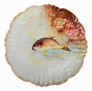 【送料無料】キッチン用品・食器・調理器具・陶器　アンティークカンパニーフランスリモージュハンドペイント磁器魚プレートANTIQUE AK &amp; Co. French Limoges Hand Painted Porcelain 9 Fish Plate｜hokushin