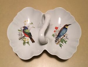 【送料無料】キッチン用品・食器・調理器具・陶器　ヴィンテージフランスのリモージュダブルシェルボンボンキャンディディッシュ手描き鳥Vintage French Limoges Double Shell Bon Bon Candy Dish With Hand Painted Birds｜hokushin