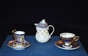 【送料無料】キッチン用品・食器・調理器具・陶器　磁器ミニチュアコーヒーポットカップソーサーPorcelain Miniature Coffee pot & 2 X Cups & Saucers