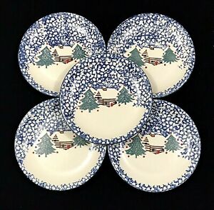 【送料無料】キッチン用品・食器・調理器具・陶器　雪のディナープレートでティエンシャムフォーククラフトキャビンのロット LOT OF 5 - TIENSHAM FOLK CRAFT CABIN IN THE SNOW DINNER PLATES