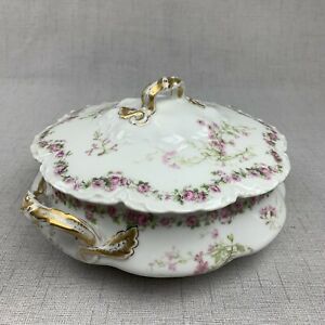 【送料無料】キッチン用品・食器・調理器具・陶器 ハビランド・リモージュラウンドカバードベジタブルボウルチューリーンローズガーランドゴールドアクセントHaviland Limoges Round Covered Vegetable Bowl Tureen Rose Garland Gold A|hokushin