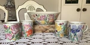 【送料無料】キッチン用品・食器・調理器具・陶器　レノックス花の花スザンヌ・クリー・セット・オブ・マグカップ年ボウルLENOX -THE FLOWER BLOSSOM BY SUZANNE CLEE-SET OF 4 Mugs (1995) &amp; 1 Bowl (1997)｜hokushin 20,860円