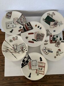 【送料無料】キッチン用品・食器・調理器具・陶器　フランスで作られたジューパターンカードゲームカナッペプレートGIEN Made in France Jeux Pattern 6 Card Game Canape Plates 6 3/4