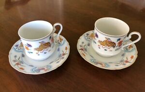 【送料無料】キッチン用品・食器・調理器具・陶器　ティーカップソーサーのハビランドリモージュゴールデンウズラセットHaviland Limoges Golden Quail Set of 2 Teacups & Saucers