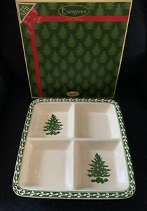 【送料無料】キッチン用品・食器・調理器具・陶器　エバーグリーンクリスマスツリースクエアセクションディッシュサービングボウル新しいボックスSpode Evergreen Christmas Tree Square 4 Section Dish Serving Bowl New In Box｜hokushin