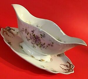 【送料無料】キッチン用品・食器・調理器具・陶器　ハビランド・リモージュフィールドグレービーボートアンティークラベンダーフローラルゴールドリボンHAVILAND LIMOGES CH FIELD GRAVY BOAT ANTIQUE LAVENDER FLORAL GOLD RIBBON GD