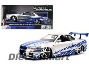 【送料無料】模型車 モデルカー ジェイダシュネルブライアンスカイラインシルバーjada 97158 2 schnell 2 furious brians 1999 nissan skyline gt r r34 124 silber