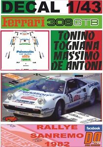 【送料無料】模型車 モデルカー デカールフェラーリトニャナサンレモdecal 143 ferrari 308 gtb ttognana r sanremo 1982 dnf 06