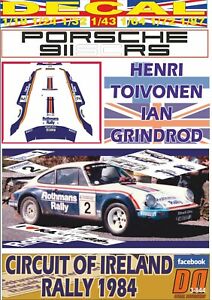 【送料無料】模型車 モデルカー デカールポルシェアンリトイヴォネンサーキットオブアイルランドdecal porsche 911 sc rs henri toivonen circuit of ireland 1984 r dnf 06