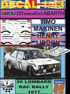 【送料無料】模型車 モデルカー デカールフィアットアバルトティモマキネンdecal 143 fiat 131 abarth timo makinen the chequered flag rac 1977 06｜hokushin