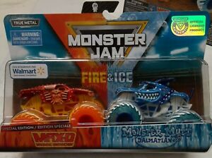 【送料無料】模型車 モデルカー モンスタージャムマックスモンスターマットダルマチアアイスウォルマート2019 monster jam maxd monster mutt dalmatian fire and ice walmart exclusive