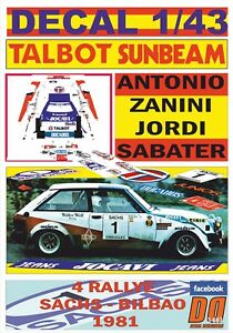 【送料無料】模型車 モデルカー デカールタルボットサンビームロータスザニニサックスdecal 143 talbot sunbeam lotus azanini rsachs 1981 winner 06
