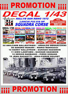【送料無料】模型車 モデルカー デカールセットラリーサンレモランチアフルビアランチアチームdecal 143 set rallye san remo 1972 lancia fulvia hf lancia team 09