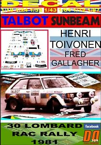 【送料無料】模型車 モデルカー デカールタルボットサンビームロータストイヴォネンdecal talbot sunbeam lotus h toivonen rac r 1981 dnf 09