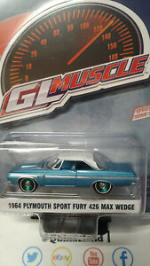 【送料無料】模型車 モデルカー グリーンライトプリマススポーツフューリーホイールチェイスgreenlight glmuscle 1964 plymouth sport fury 426 max green wheels chase ng141