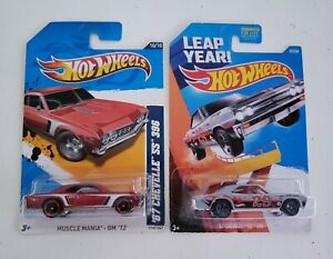 【送料無料】模型車 モデルカー シェベルホットホイールロットhot wheels lot of 2 67 chevelle ss 396 2012 red amp; 2016 leap year