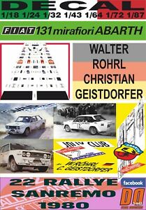 【送料無料】模型車 モデルカー デカールフィアットアバルトウォルターロールサンレモdecal fiat 131 abarth walter rohrl r sanremo 1980 winner 01｜hokushin