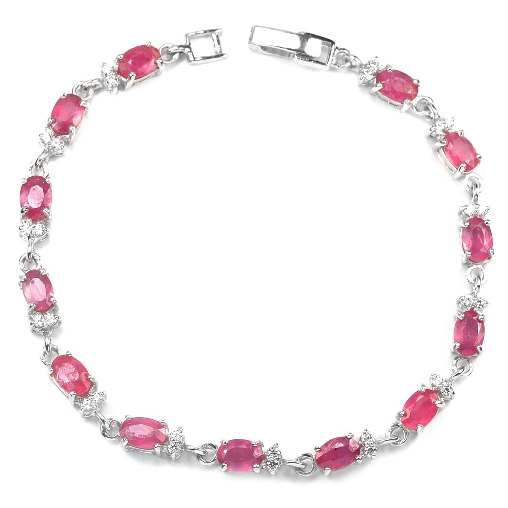 【送料無料】ネックレス　スターリングシルバーピンクルビーブレスレットインチsterling silver 925 oval genuine natural pink ruby bracelet 75 85 inch｜hokushin