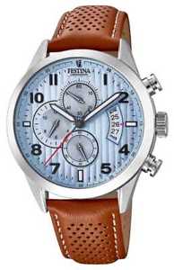 【送料無料】festina mens sports chronograph brown leather strap f202714 watch 16｜hokushin